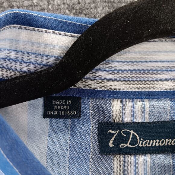 7Diamonds Shirt Mens XL Multi Striped Cotton Wrinkle Resistant Pleated Button Up - Picture 6 of 16